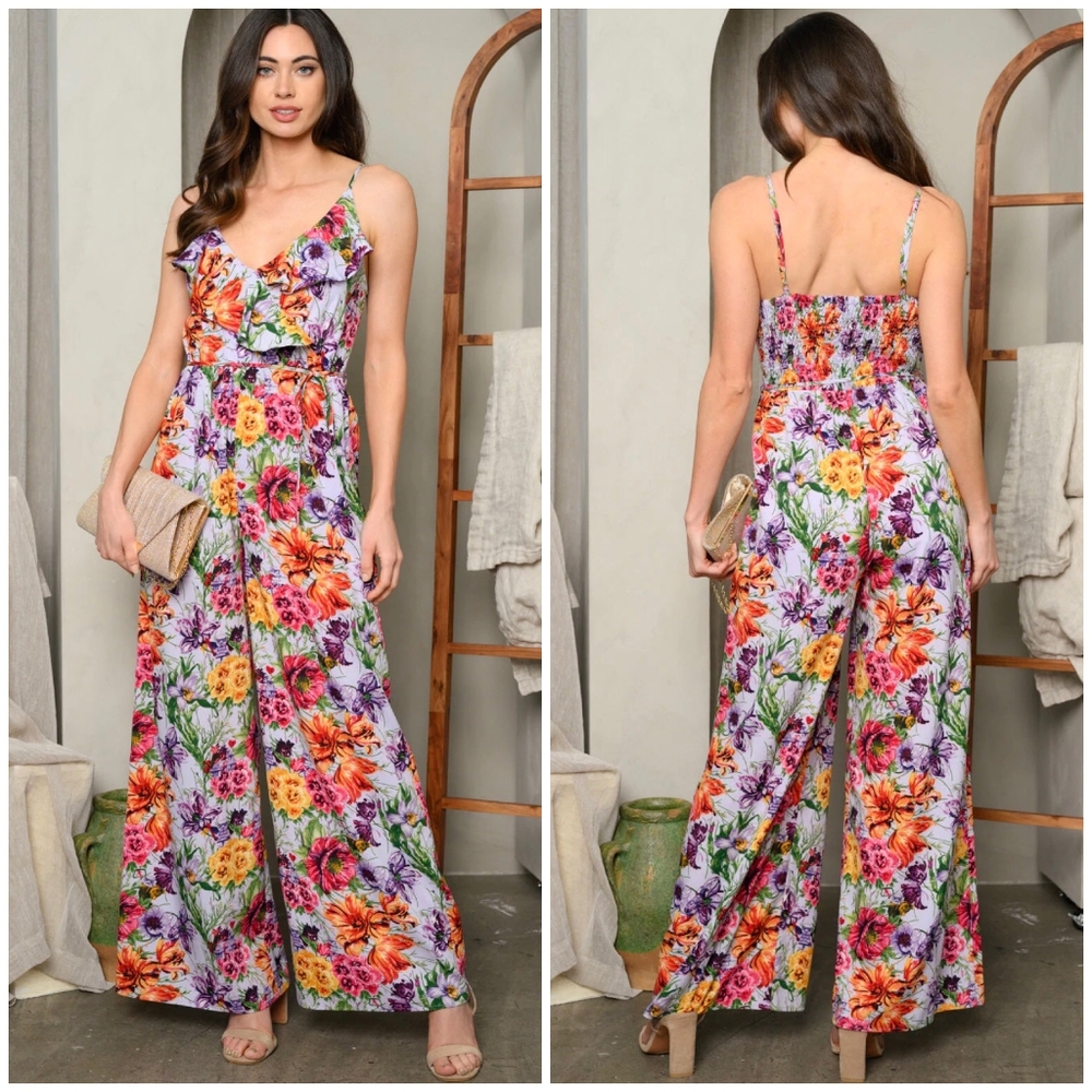 LAST 1❗️AMBITION Lavender Floral Wide Leg Jumpsuit